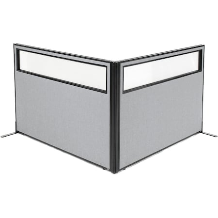 Interion By Global Industrial Interion Freestanding 2-Panel Corner Room Divider w/Partial Window 60-1/4inW x 42inH Panels Gray 695103GY